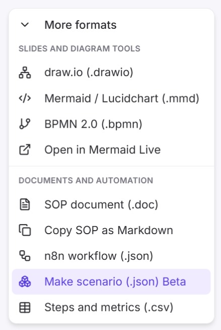 Open Export and pick Make scenario (.json).