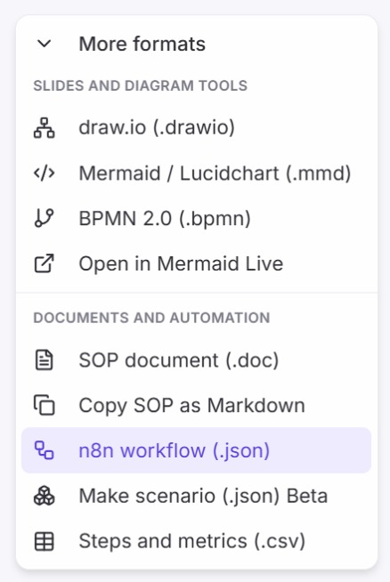 Open Export and pick n8n workflow (.json).