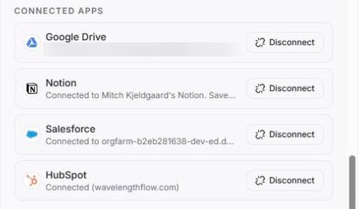 Connect Salesforce once in Settings, then Connected apps.