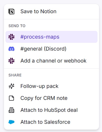 Open Export. The Slack channel shows under Send to.