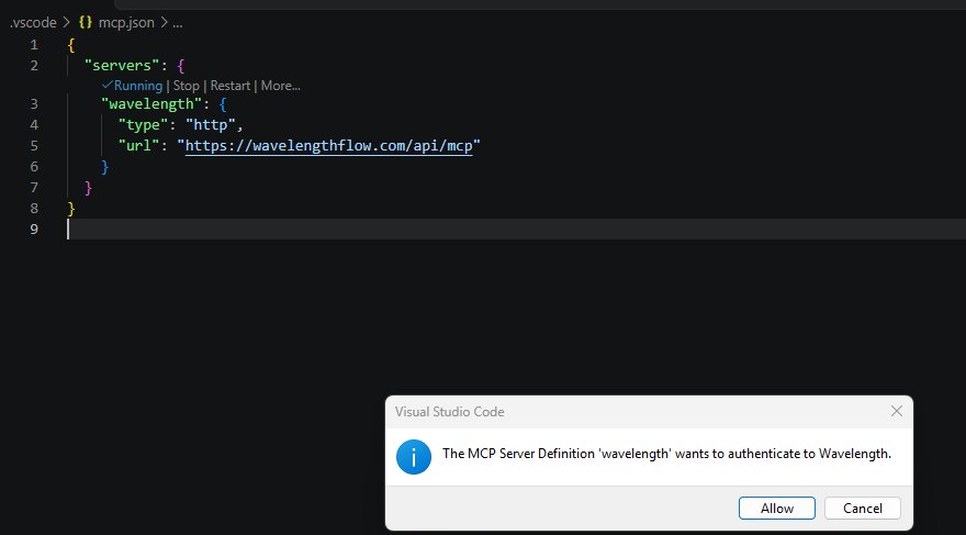 Click Start above the server in .vscode/mcp.json, then Allow to sign in to Wavelength.