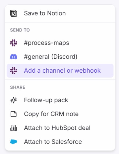 Open Share, then More formats. Your webhooks show under Send to.