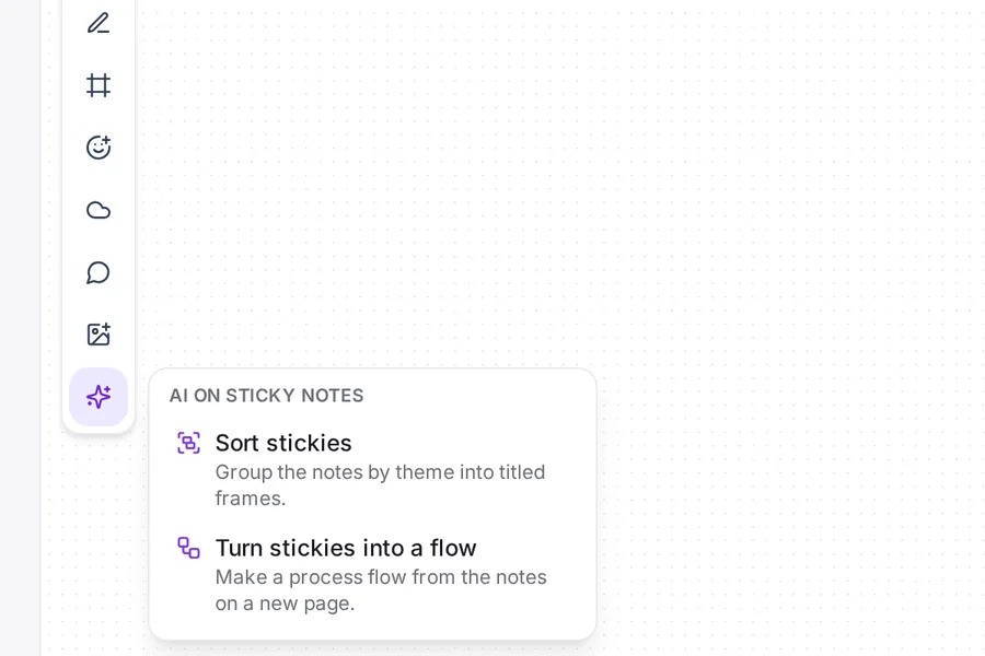 The AI on sticky notes menu with two actions
